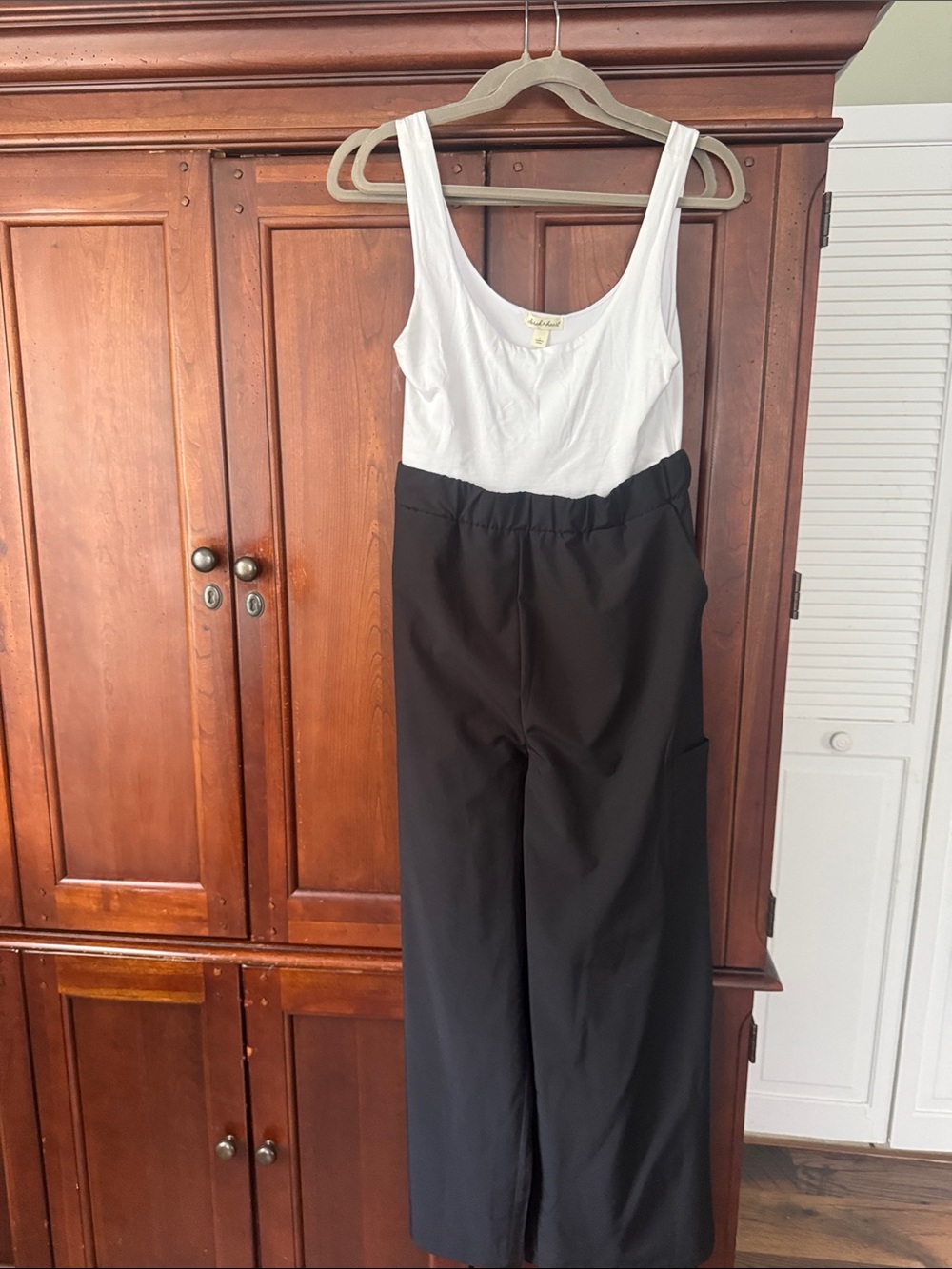Derek Heart Classic Black Wide-Leg Jumpsuit with White Bodice